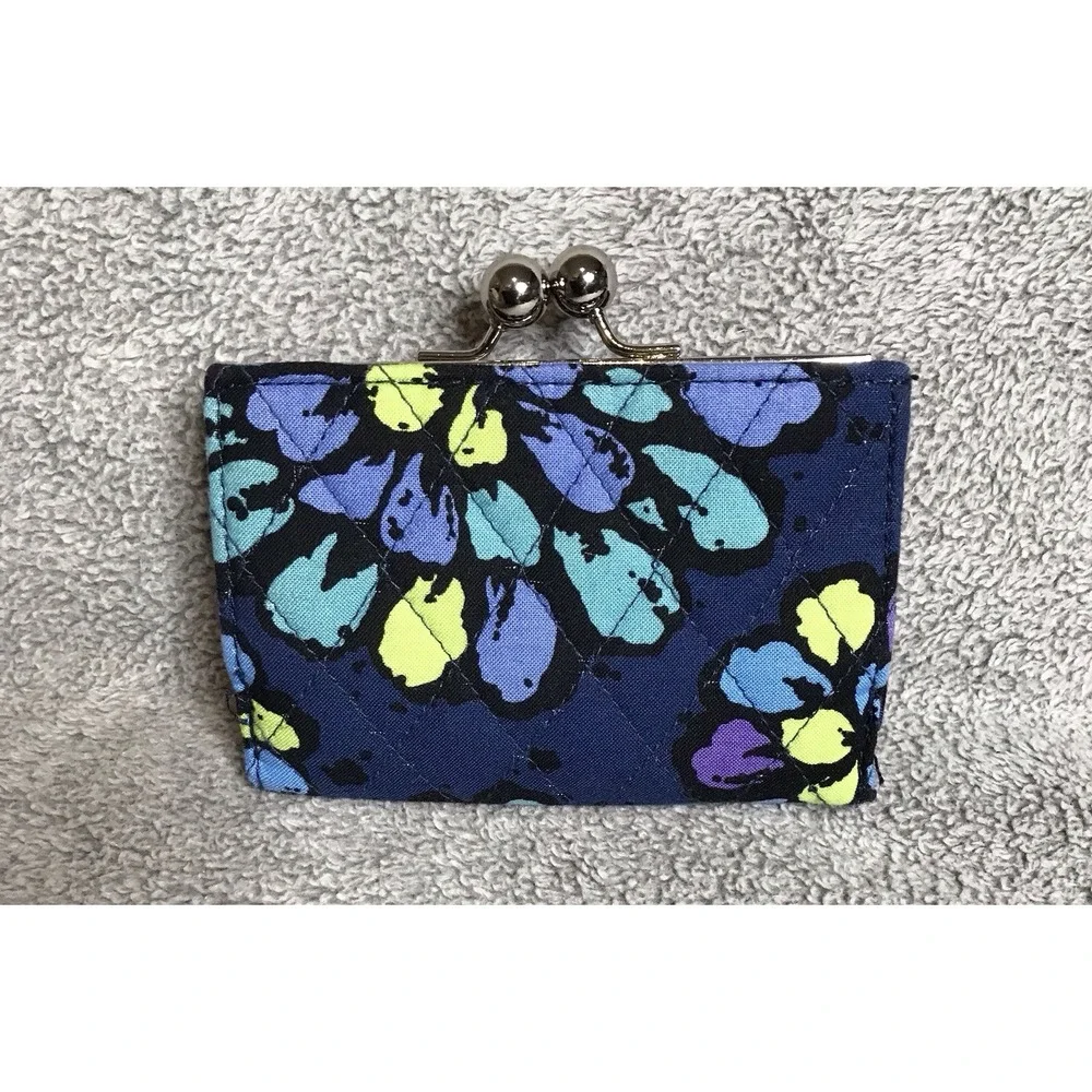 Vera Bradley‎ Indigo Pop Trifold Kisslock Quilted Wallet Coin Purse - Picture 2 of 7